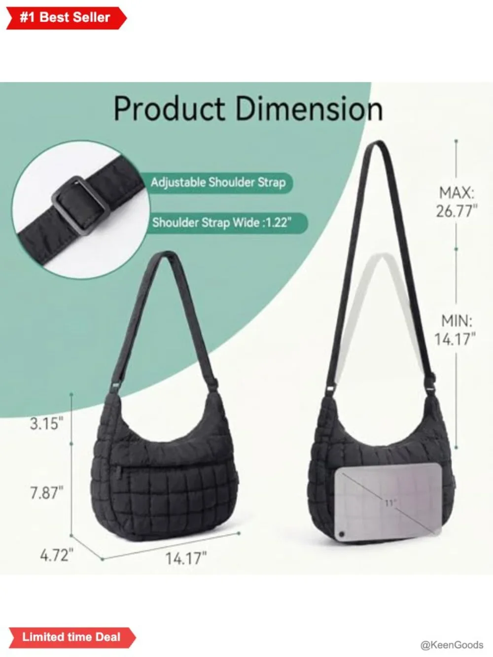 Nylon Quilted Puffer Crossbody Hobo Bag Lightweight Adjustable Strap